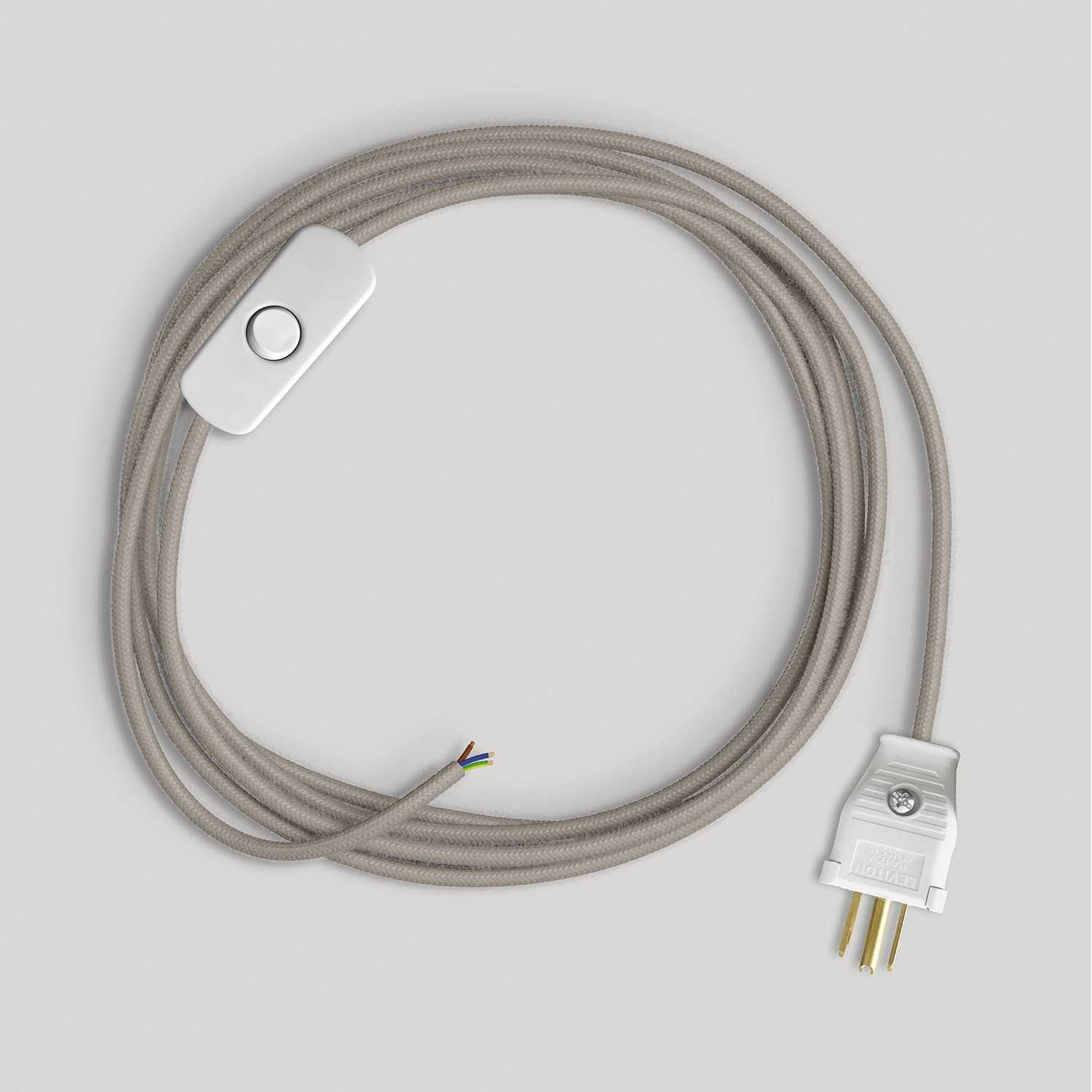 Cordset for lamp with dove-grey cotton cable 6 ft - White
