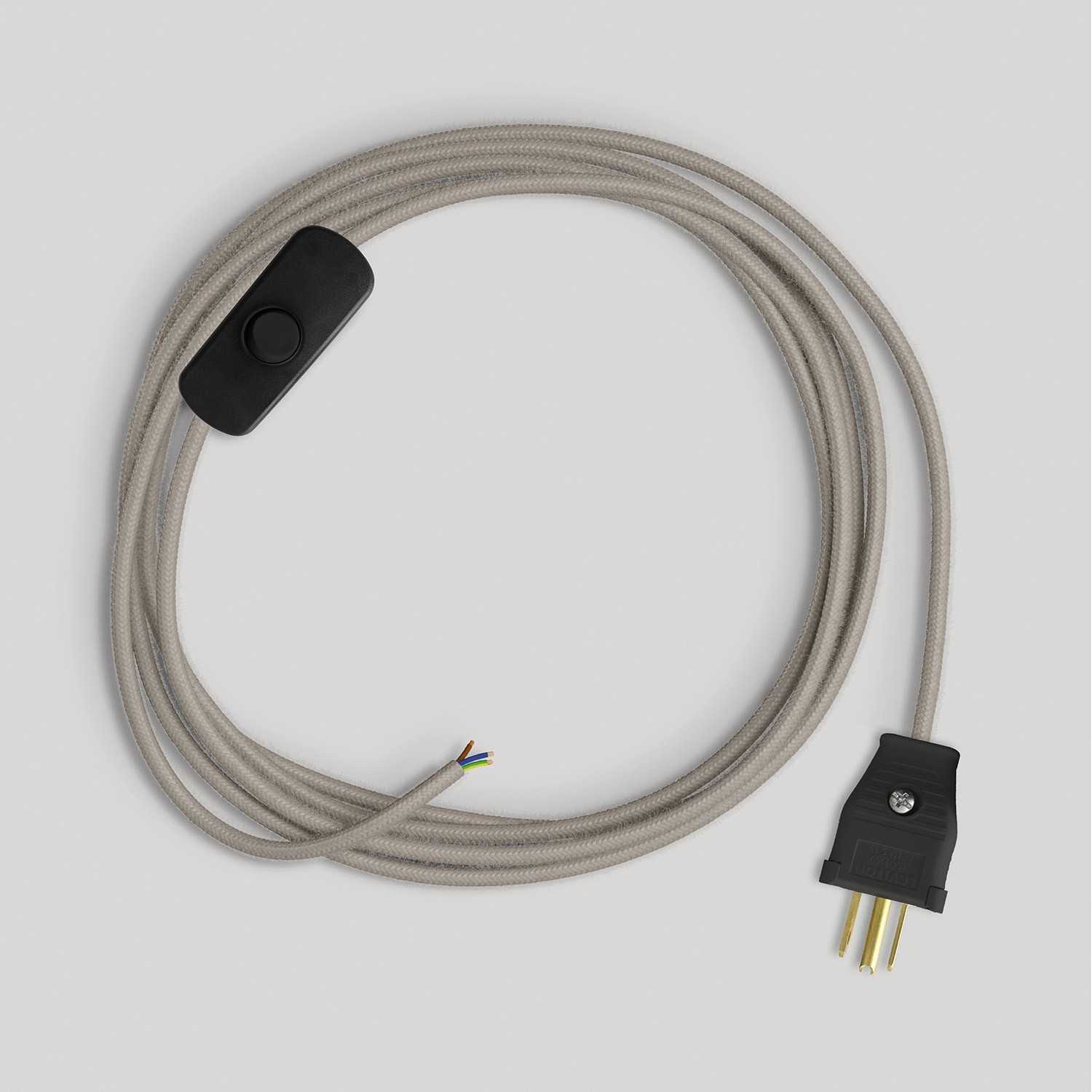 Cordset for lamp with dove-grey cotton cable 6 ft - Black