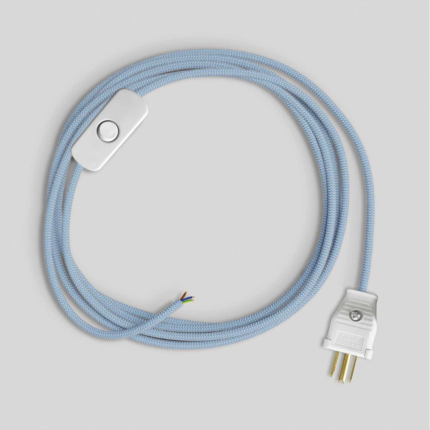 Cordset for lamp with blue Steward cotton cable 6 ft - White