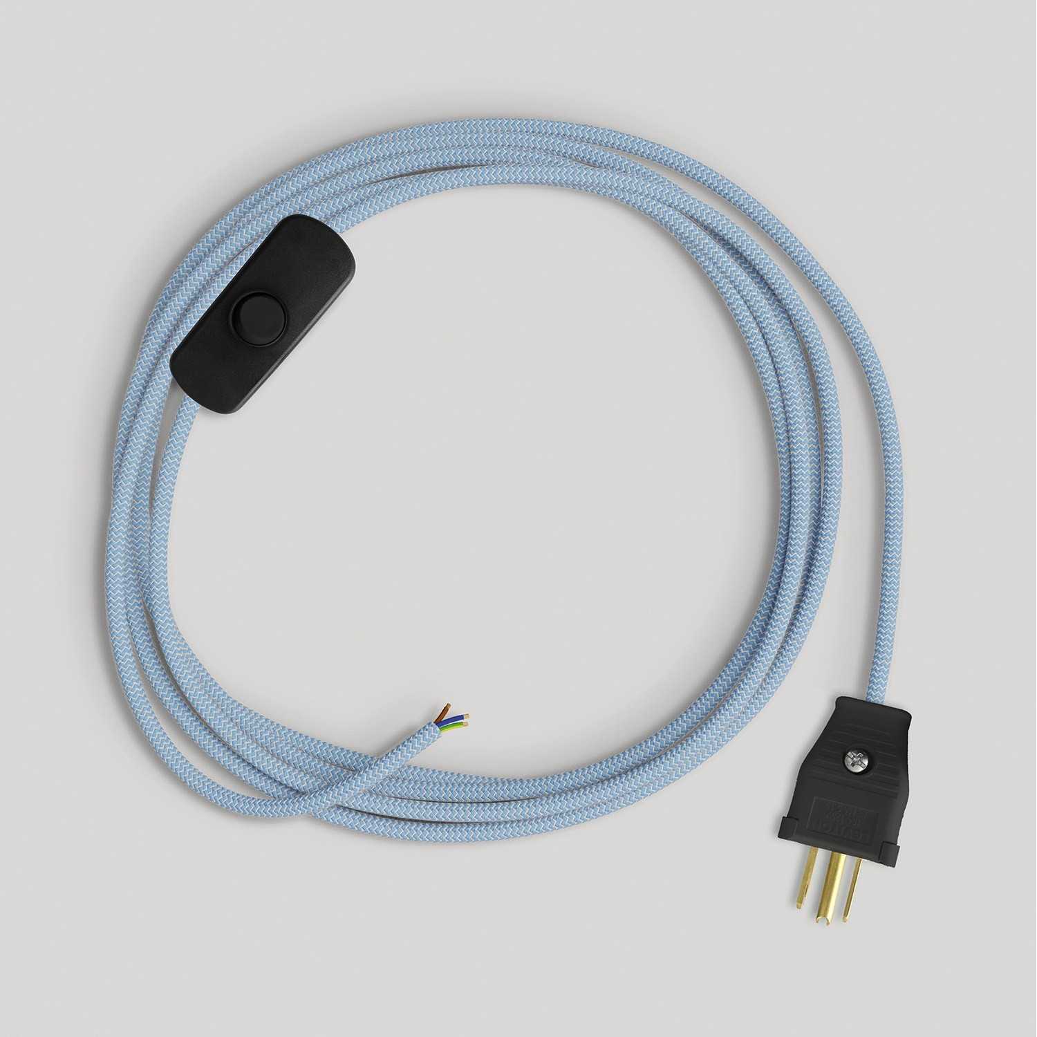 Cordset for lamp with blue Steward cotton cable 6 ft - Black