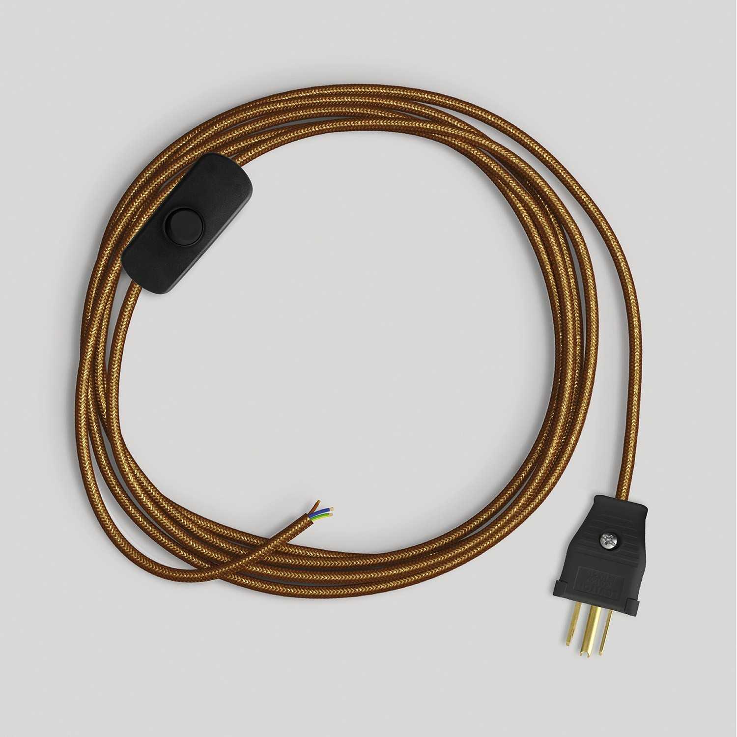 Cordset for lamp with polished and glittered copper cable 6 ft - Black