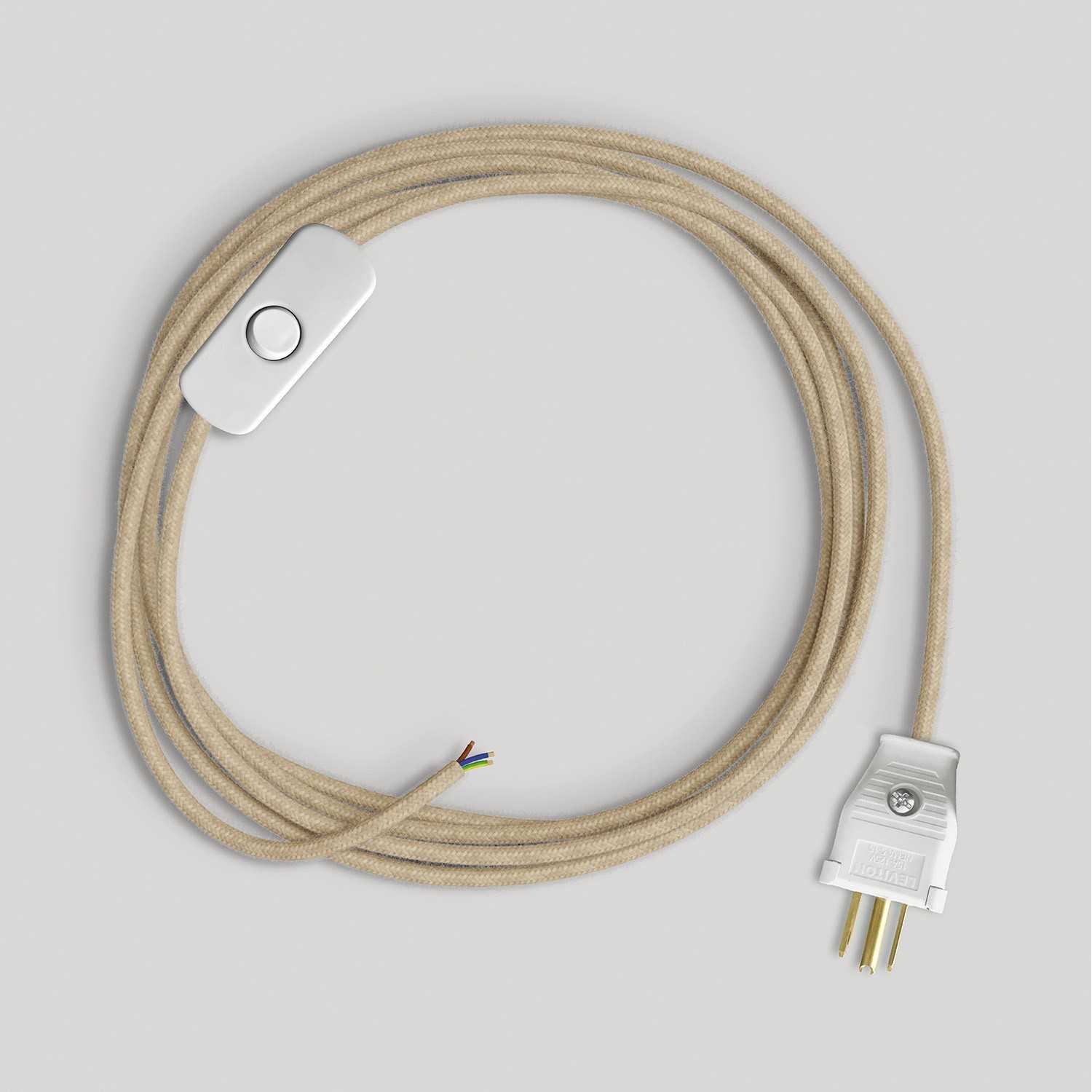 Cordset for lamp with neutral jute cable 6 ft - White