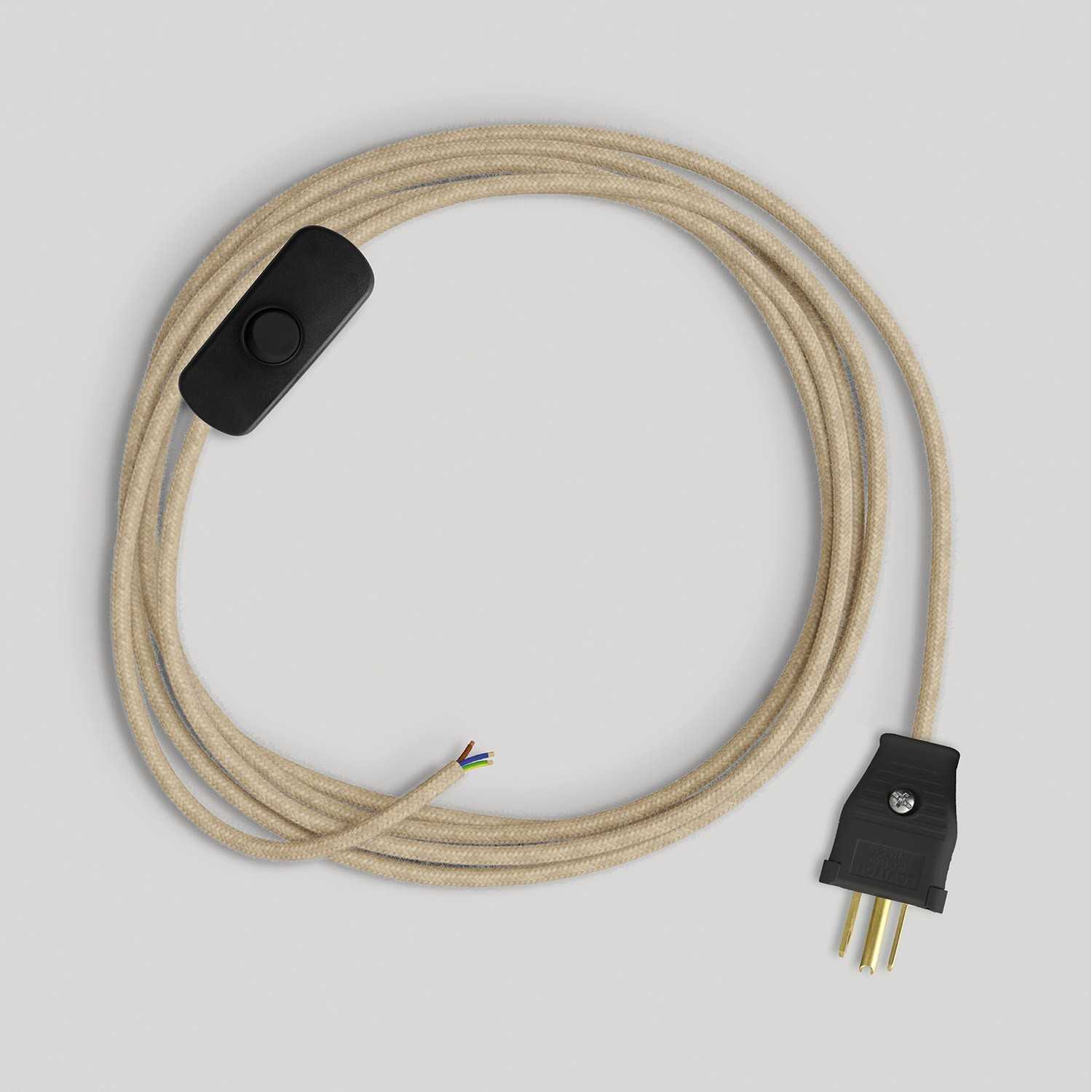 Cordset for lamp with neutral jute cable 6 ft - Black