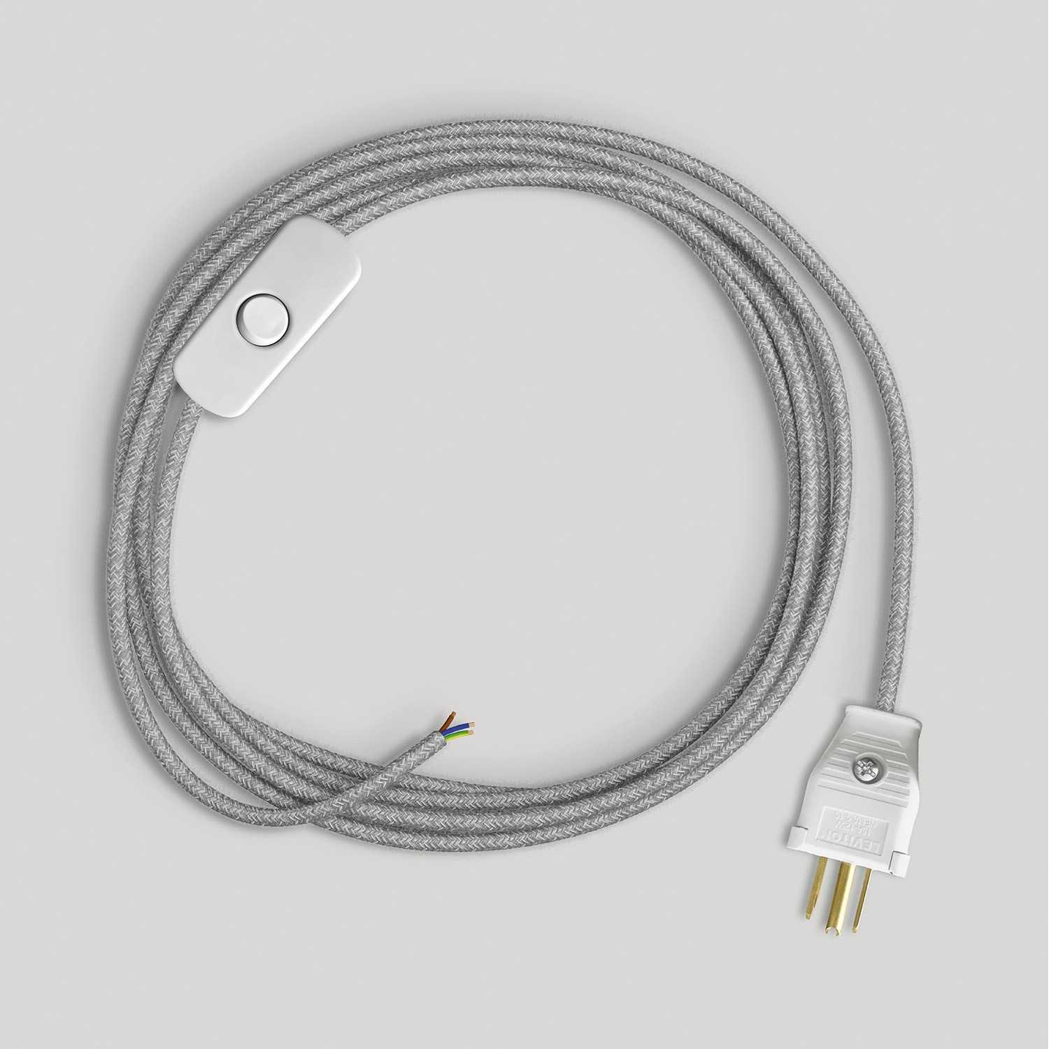 Cordset for lamp with grey linen cable 6 ft - White