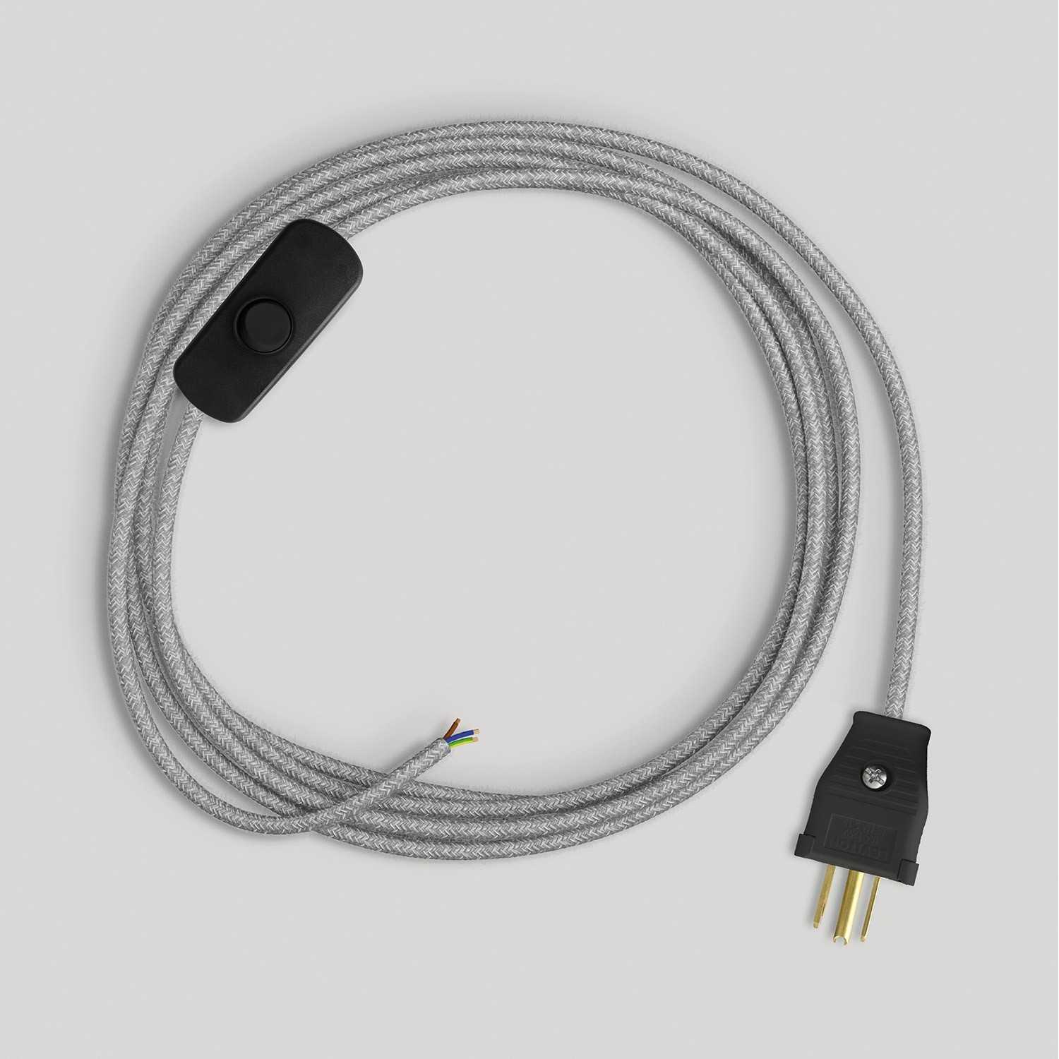 Cordset for lamp with grey linen cable 6 ft - Black