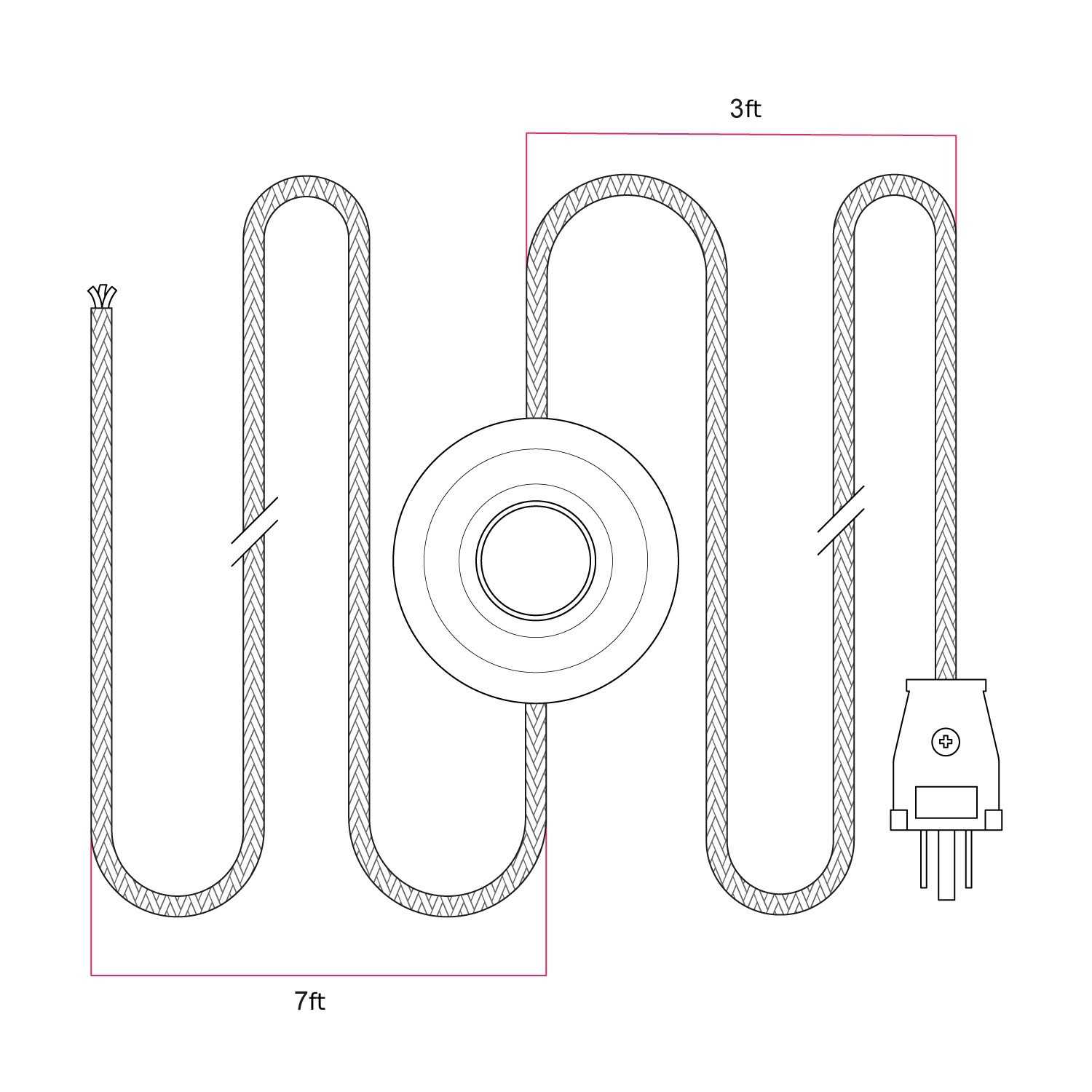 Cordset for lamp with bright red cable 10 ft