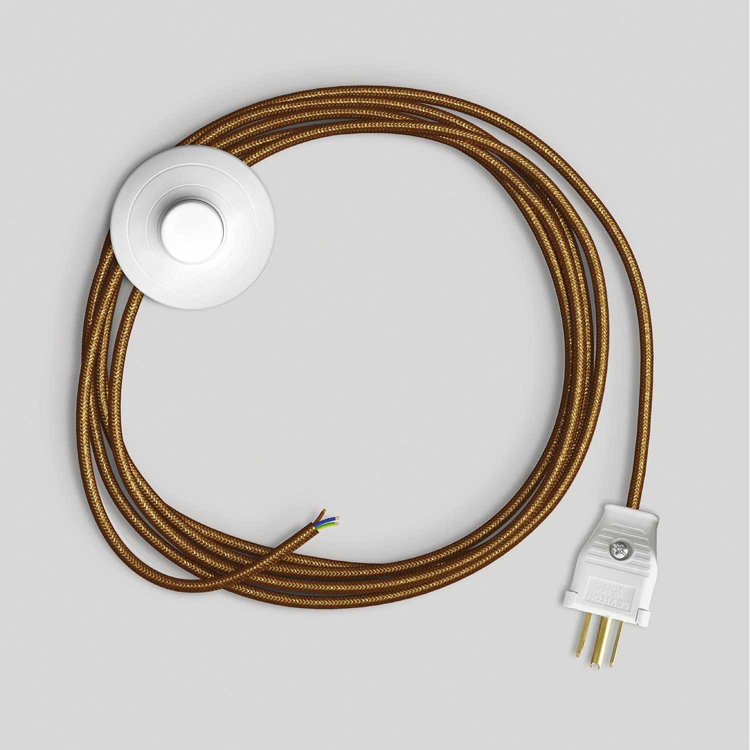 Cordset for lamp with polished and glittered copper cable 10 ft - White