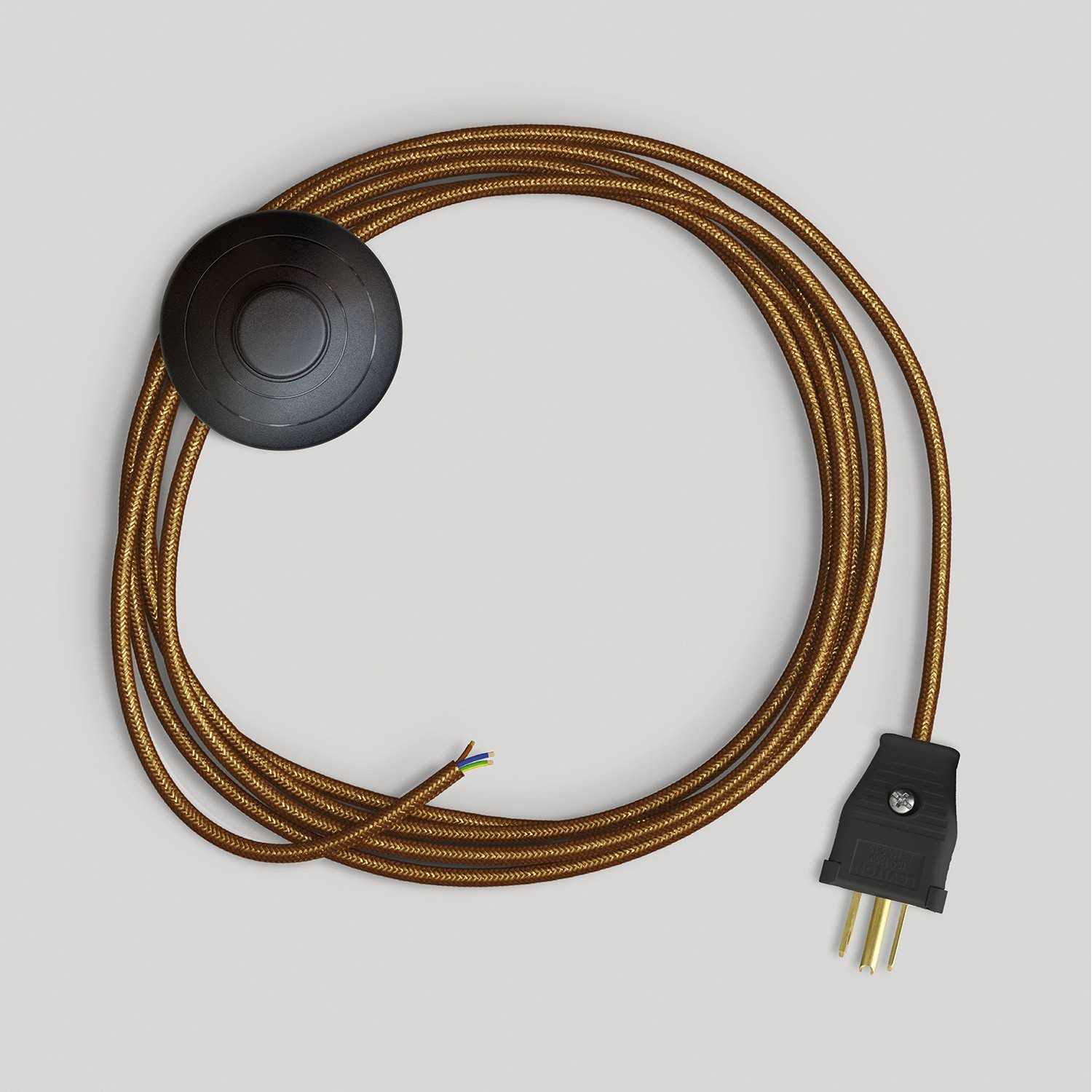 Cordset for lamp with polished and glittered copper cable 10 ft - Black