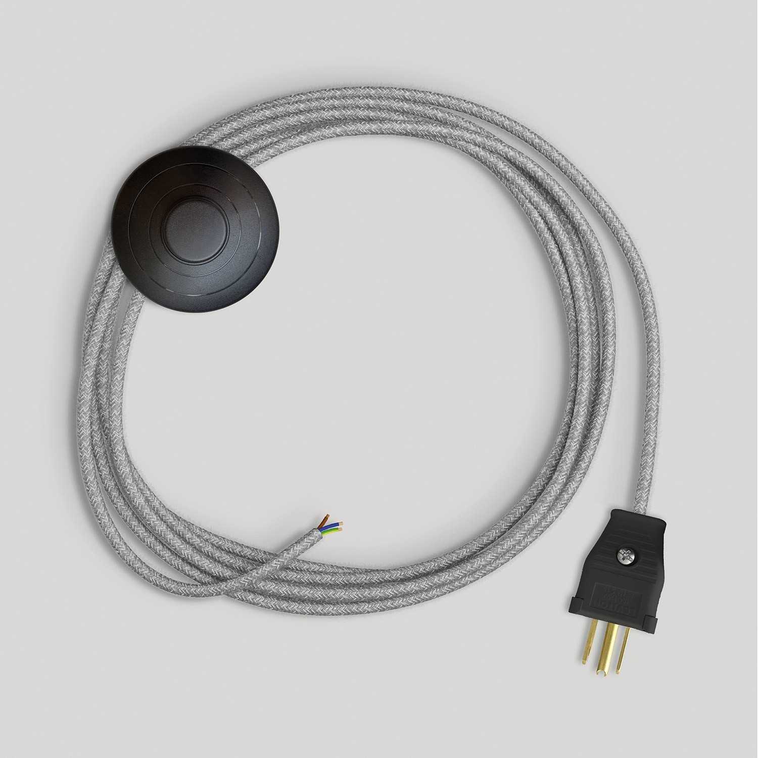 Cordset for lamp with grey linen cable 10 ft - Black