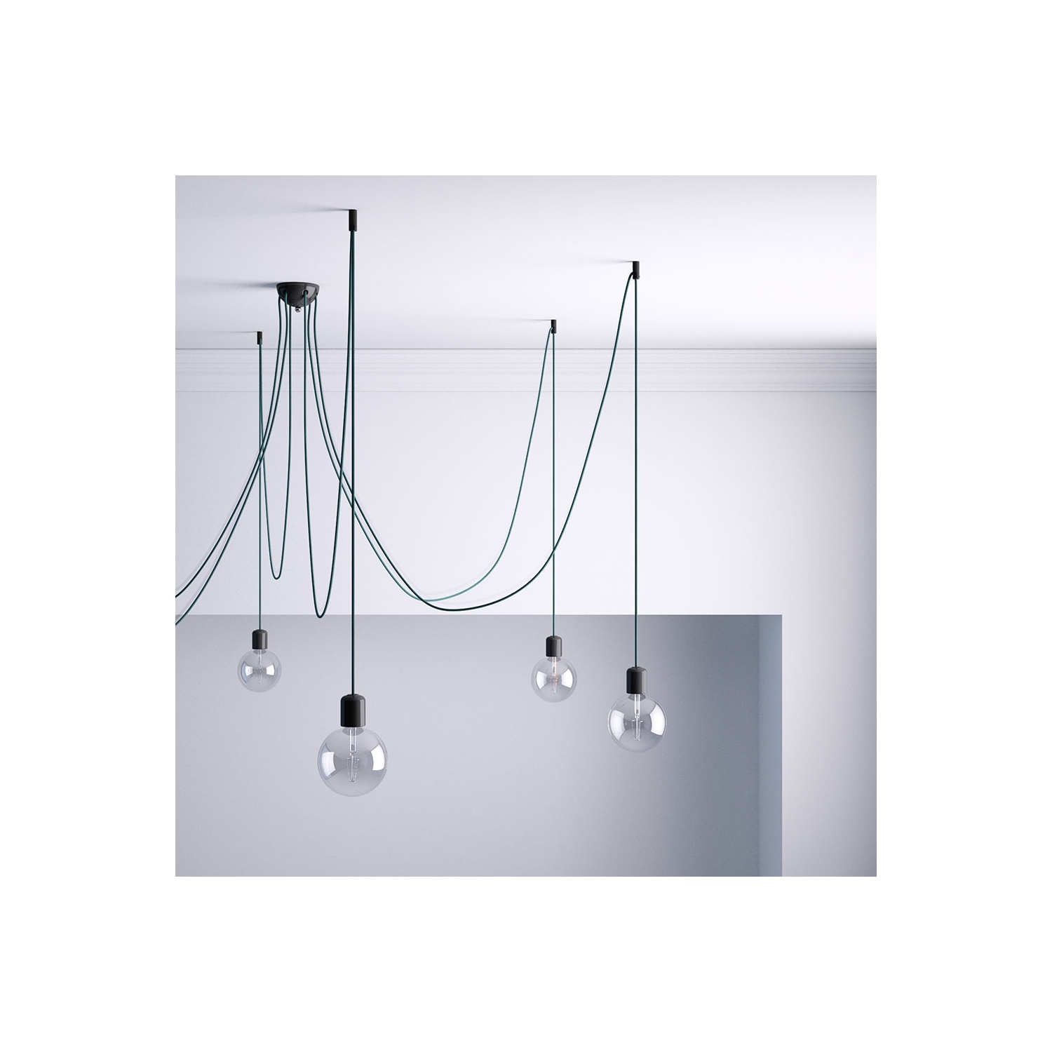 Swag Hook, Black ceiling hook and stop for fabric cable