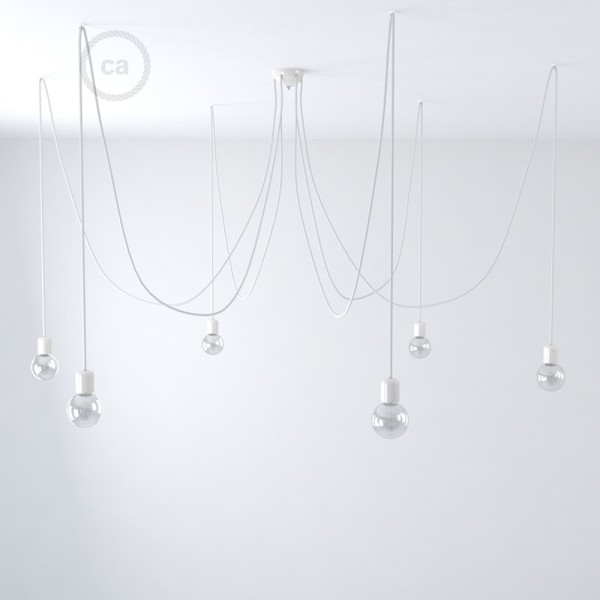 White ceramic spider, multiple suspension with 6-7 pendant, RM01 white cable