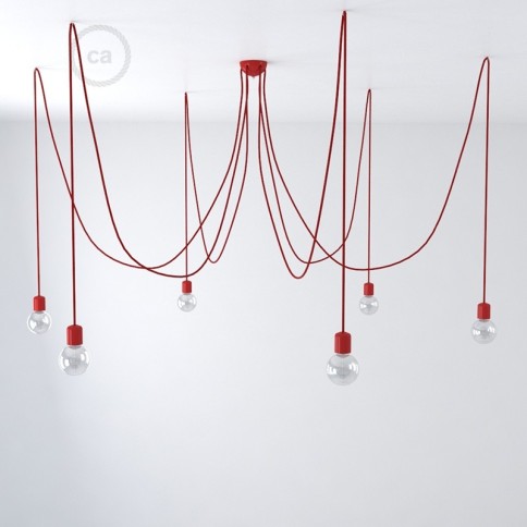 Red ceramic spider, multiple suspension with 6-7 pendant, RM09 red cable