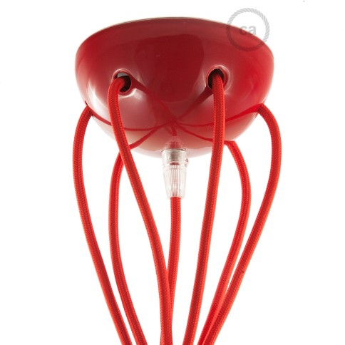 Red ceramic spider, multiple suspension with 6-7 pendant, RM09 red cable