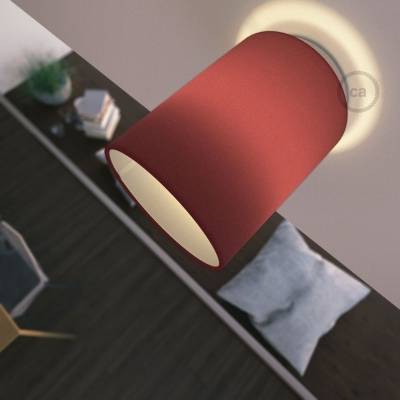 Fermaluce with Burgundy Canvas Cylinder Lampshade, white metal, Ø 5.90" h7.10", for wall or ceiling mount