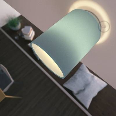 Fermaluce with Heavenly Blue Canvas Cylinder Lampshade, white metal, Ø 5.90" h7.10", for wall or ceiling mount