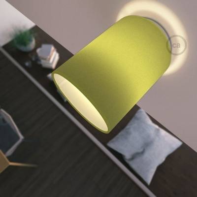 Fermaluce with Olive Green Canvas Cylinder Lampshade, white metal, Ø 5.90" h7.10", for wall or ceiling mount