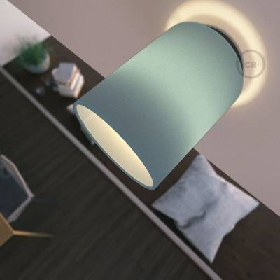 Fermaluce with Heavenly Blue Canvas Cylinder Lampshade, black metal, Ø 5.90" h7.10", for wall or ceiling mount