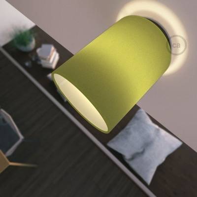 Fermaluce with Olive Green Canvas Cylinder Lampshade, black metal, Ø 5.90" h7.10", for wall or ceiling mount