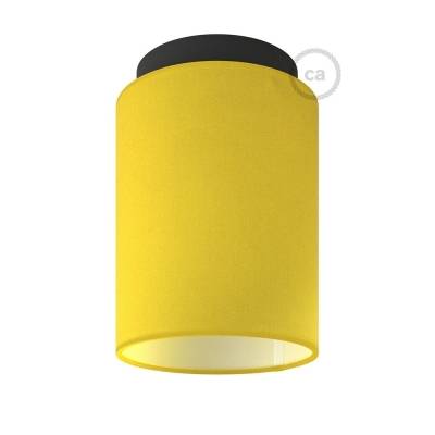 Fermaluce with Bright Yellow Canvas Cylinder Lampshade, black metal, Ø 5.90" h7.10", for wall or ceiling mount