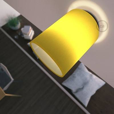 Fermaluce with Bright Yellow Canvas Cylinder Lampshade, black metal, Ø 5.90" h7.10", for wall or ceiling mount