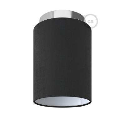 Fermaluce with Black Canvas Cylinder Lampshade, chrome metal, Ø 5.90" h7.10", for wall or ceiling mount