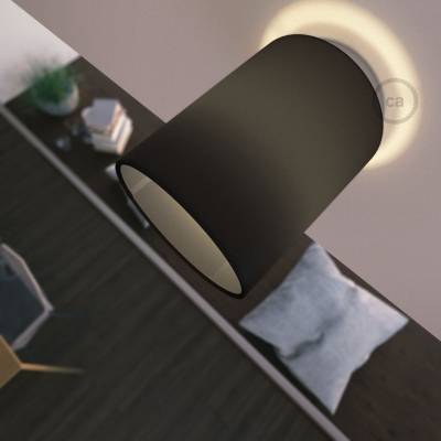 Fermaluce with Penguin Electra Cylinder Lampshade, chrome metal, Ø 5.90" h7.10", for wall or ceiling mount