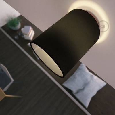 Fermaluce with Black Canvas Cylinder Lampshade, copper finish metal, Ø 5.90" h7.10", for wall or ceiling mount