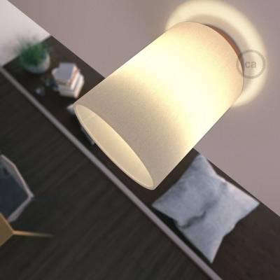 Fermaluce with White Raw Cotton Cylinder Lampshade, copper finish metal, Ø 5.90" h7.10", for wall or ceiling mount