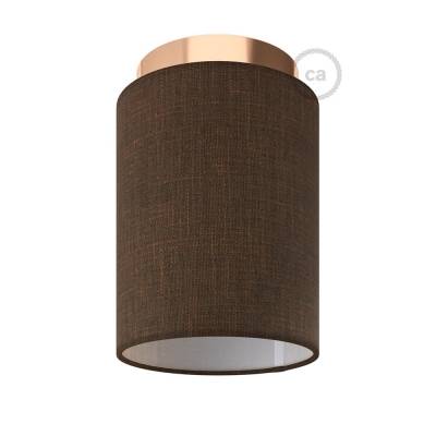 Fermaluce with Brown Camelot Cylinder Lampshade, copper finish metal, Ø 5.90" h7.10", for wall or ceiling mount