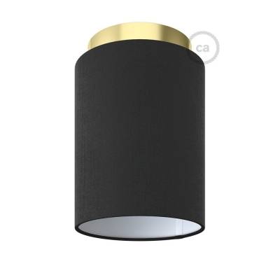 Fermaluce with Black Canvas Cylinder Lampshade, brass finish metal, Ø 5.90" h7.10", for wall or ceiling mount