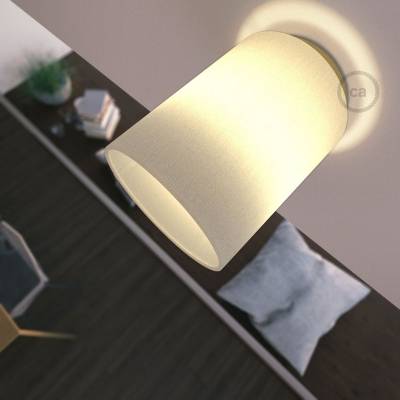 Fermaluce with White Raw Cotton Cylinder Lampshade, brass finish metal, Ø 5.90" h7.10", for wall or ceiling mount