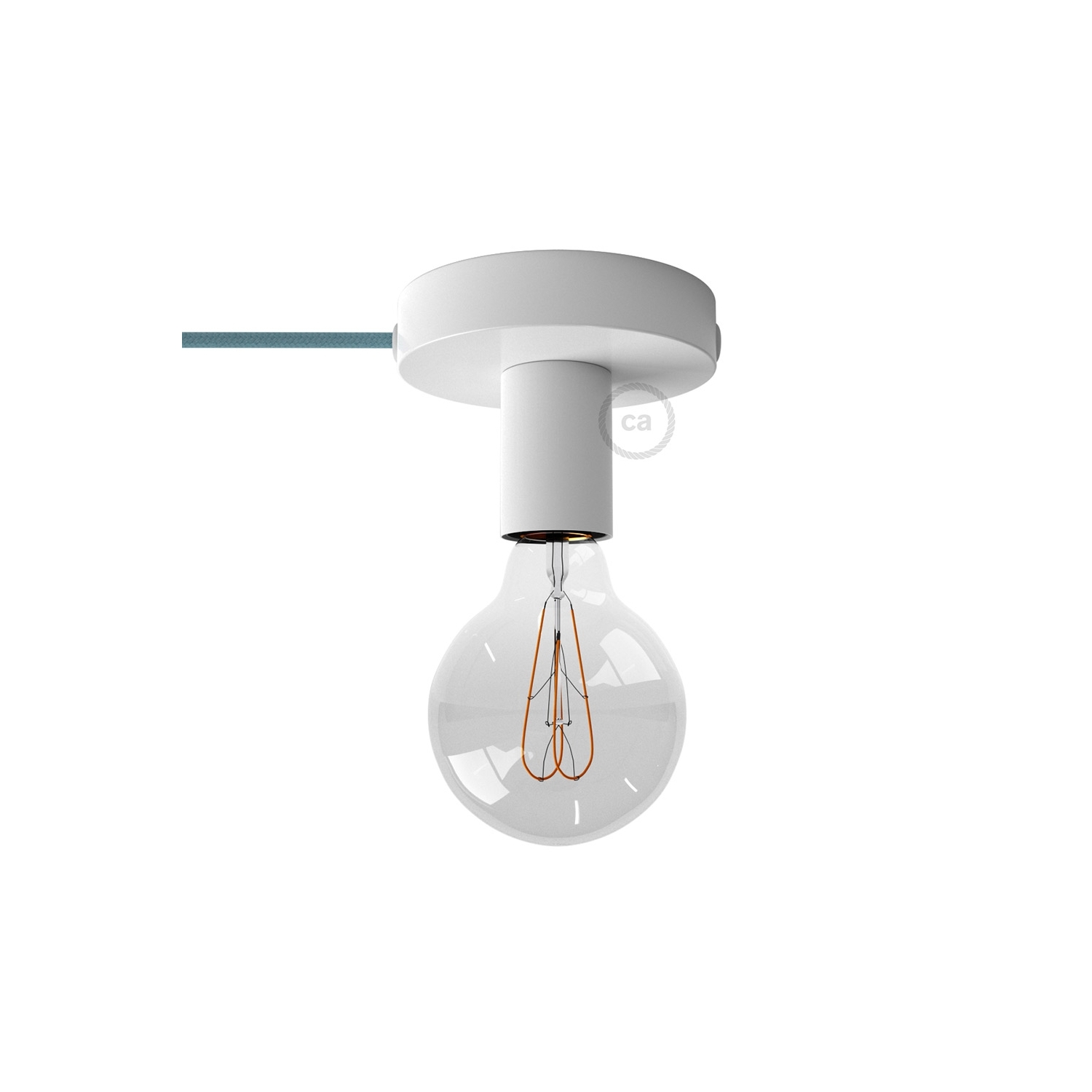 Spostaluce, the white metal light source with fabric cable and side holes