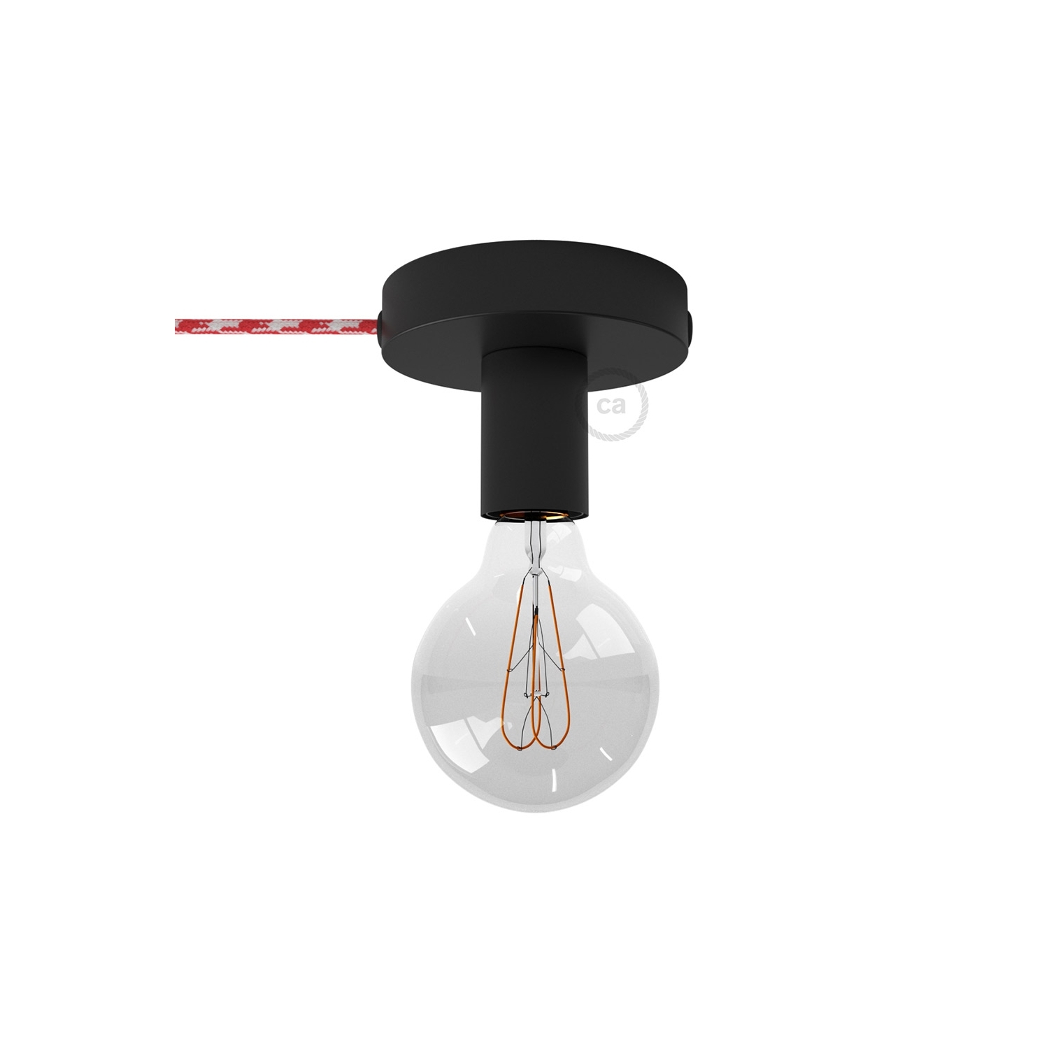 Spostaluce, the black metal light source with fabric cable and side holes