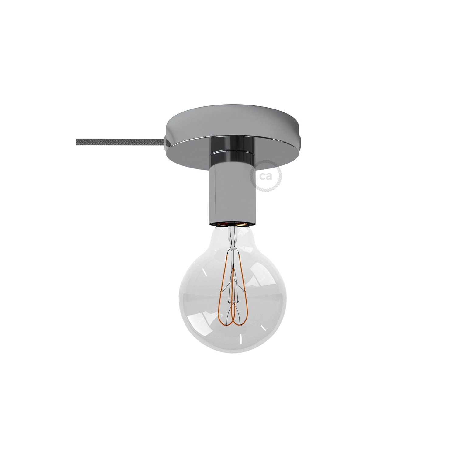 Spostaluce, the chromed metal light source with fabric cable and side holes