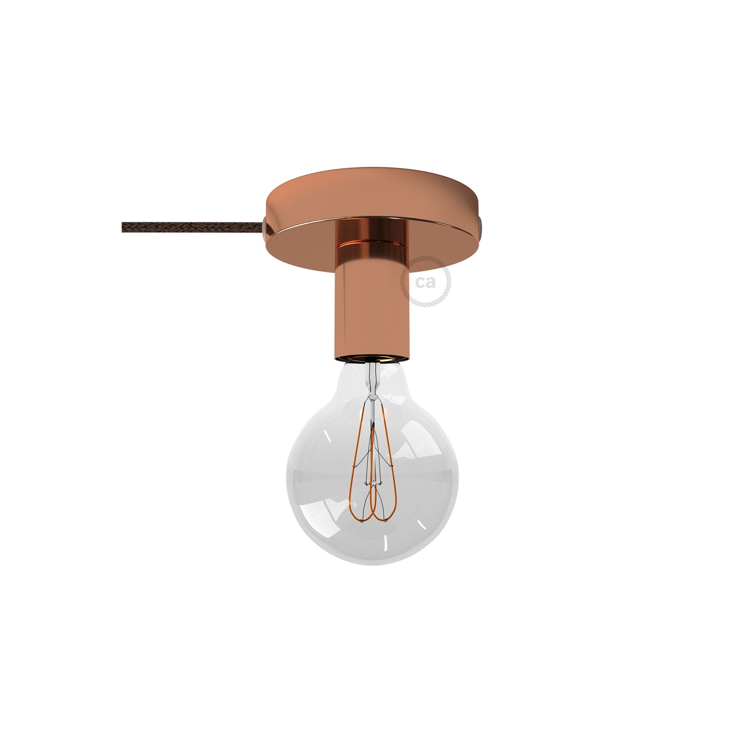 Spostaluce, the coppered metal light source with fabric cable and side holes