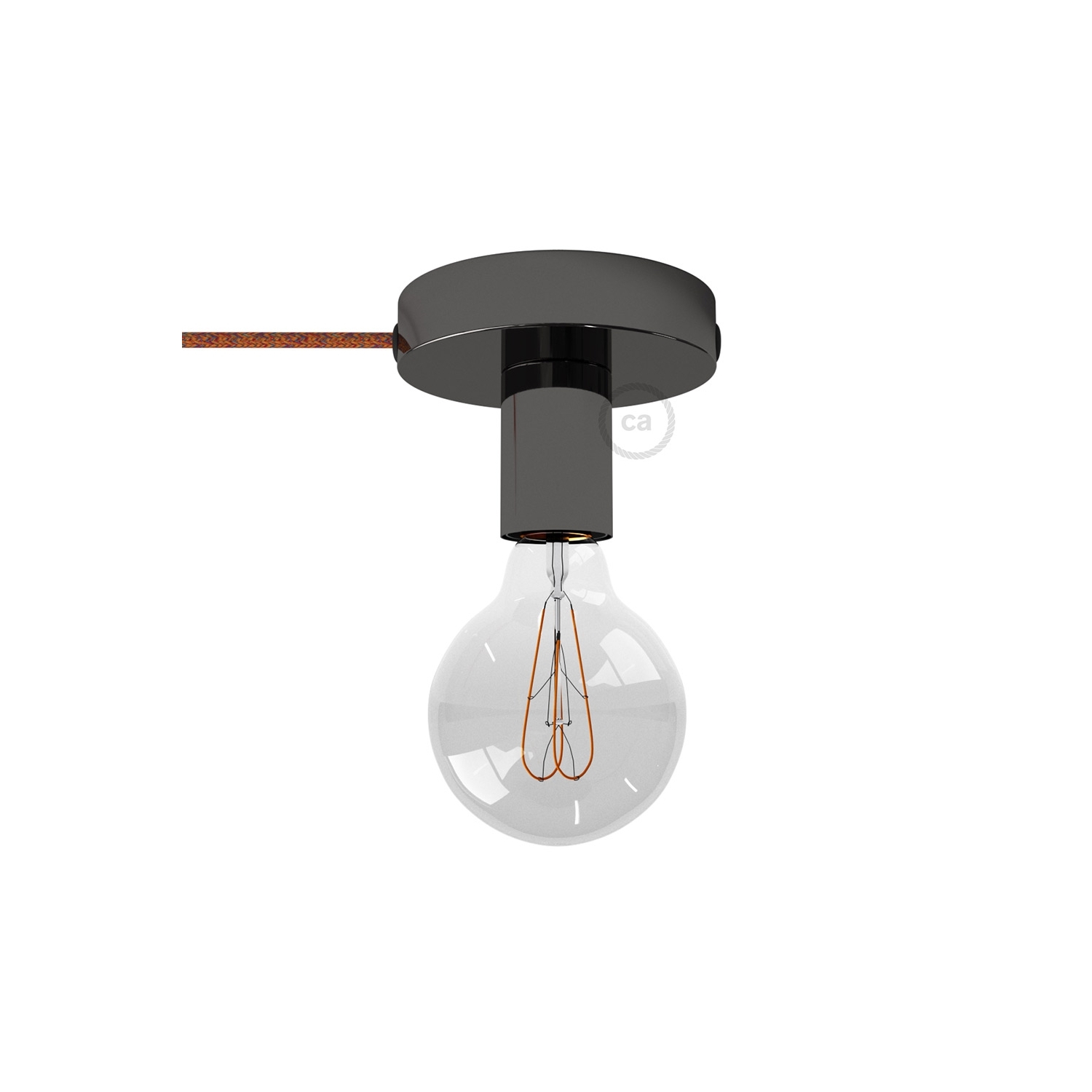 Spostaluce, the black pearl metal light source with fabric cable and side holes