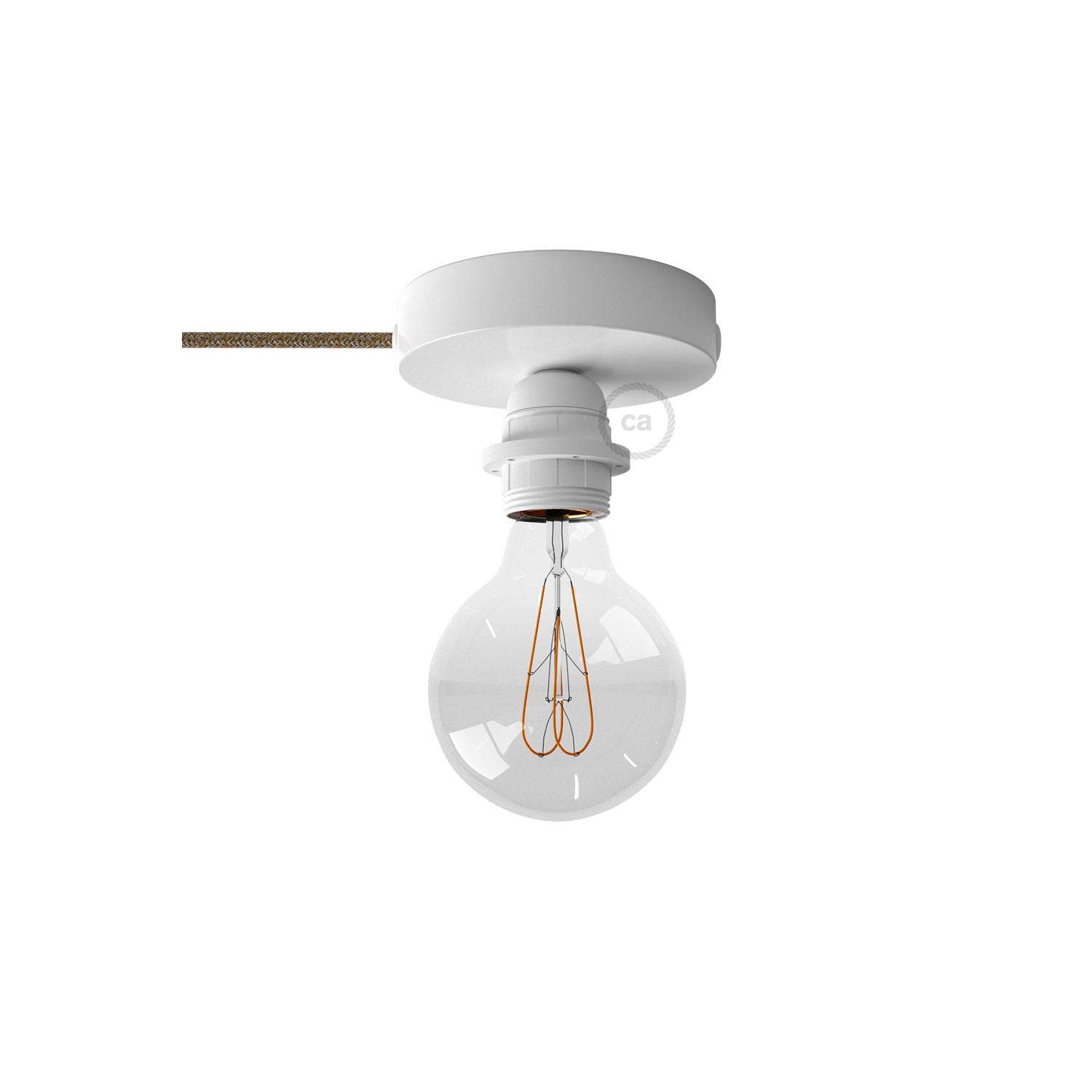 Spostaluce, the white metal light source with E26 threaded socket, fabric cable and side holes