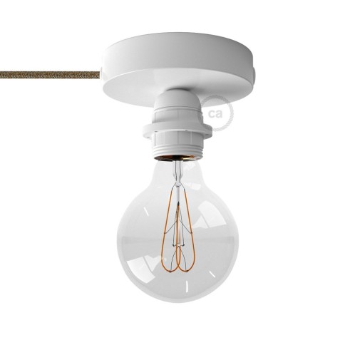 Spostaluce, the white metal light source with E26 threaded socket, fabric cable and side holes