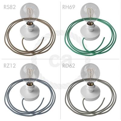 Spostaluce, the white metal light source with E26 threaded socket, fabric cable and side holes