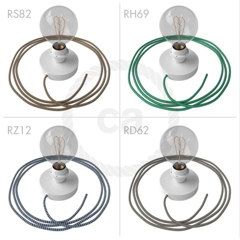 Spostaluce, the white metal light source with E26 threaded socket, fabric cable and side holes