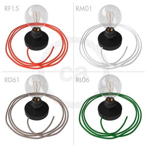 Spostaluce, the black metal light source with E26 threaded socket, fabric cable and side holes