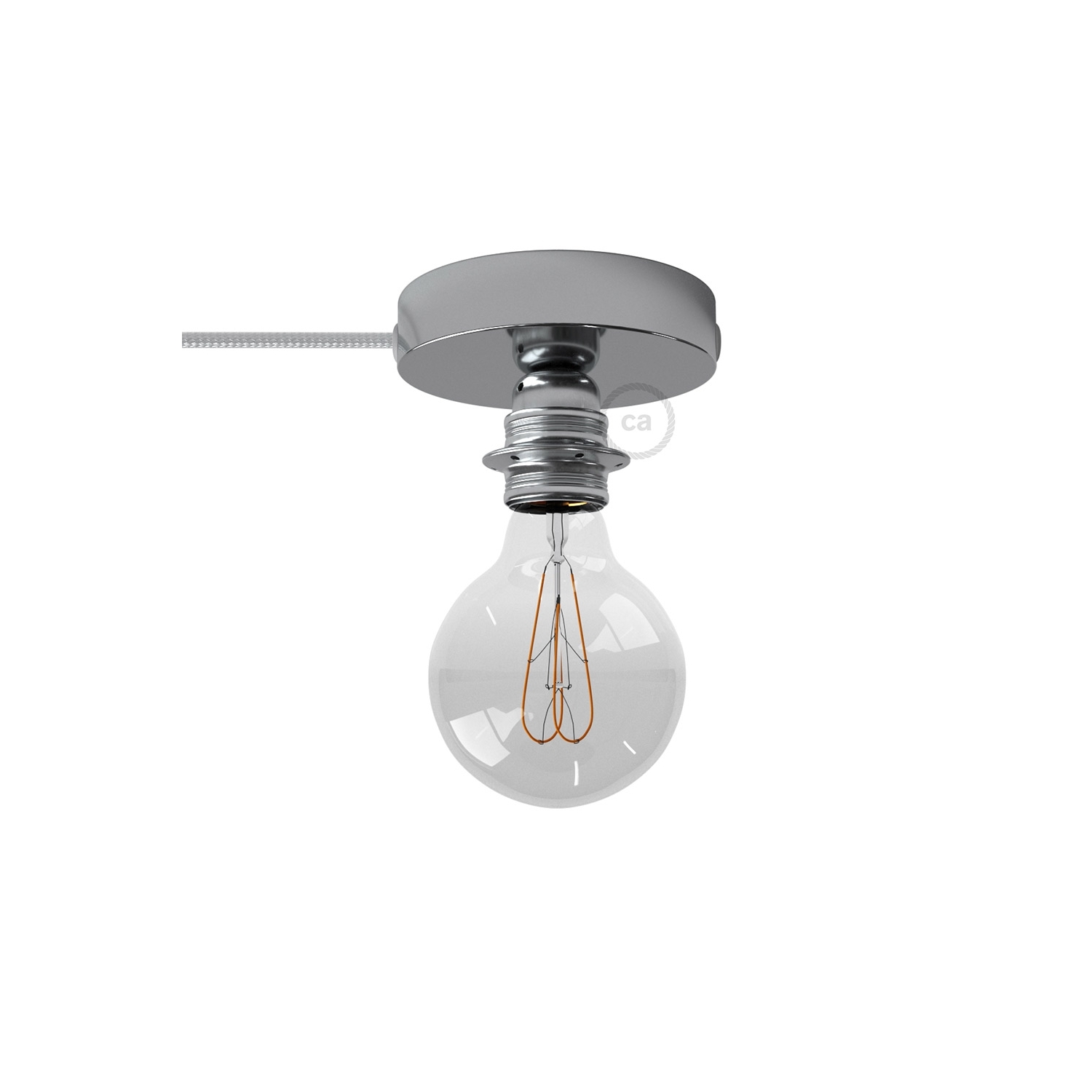 Spostaluce, the chromed metal light source with E26 threaded socket, fabric cable and side holes