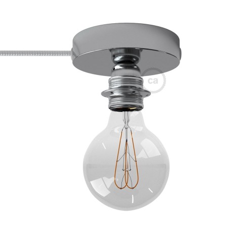 Spostaluce, the chromed metal light source with E26 threaded socket, fabric cable and side holes