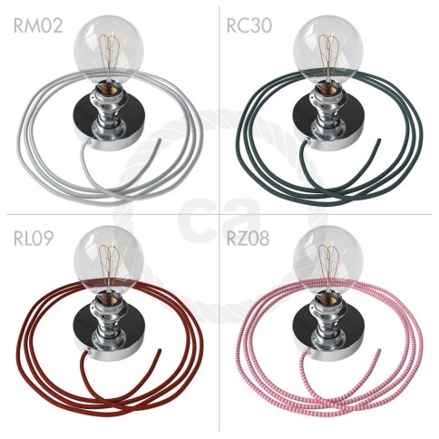 Spostaluce, the chromed metal light source with E26 threaded socket, fabric cable and side holes