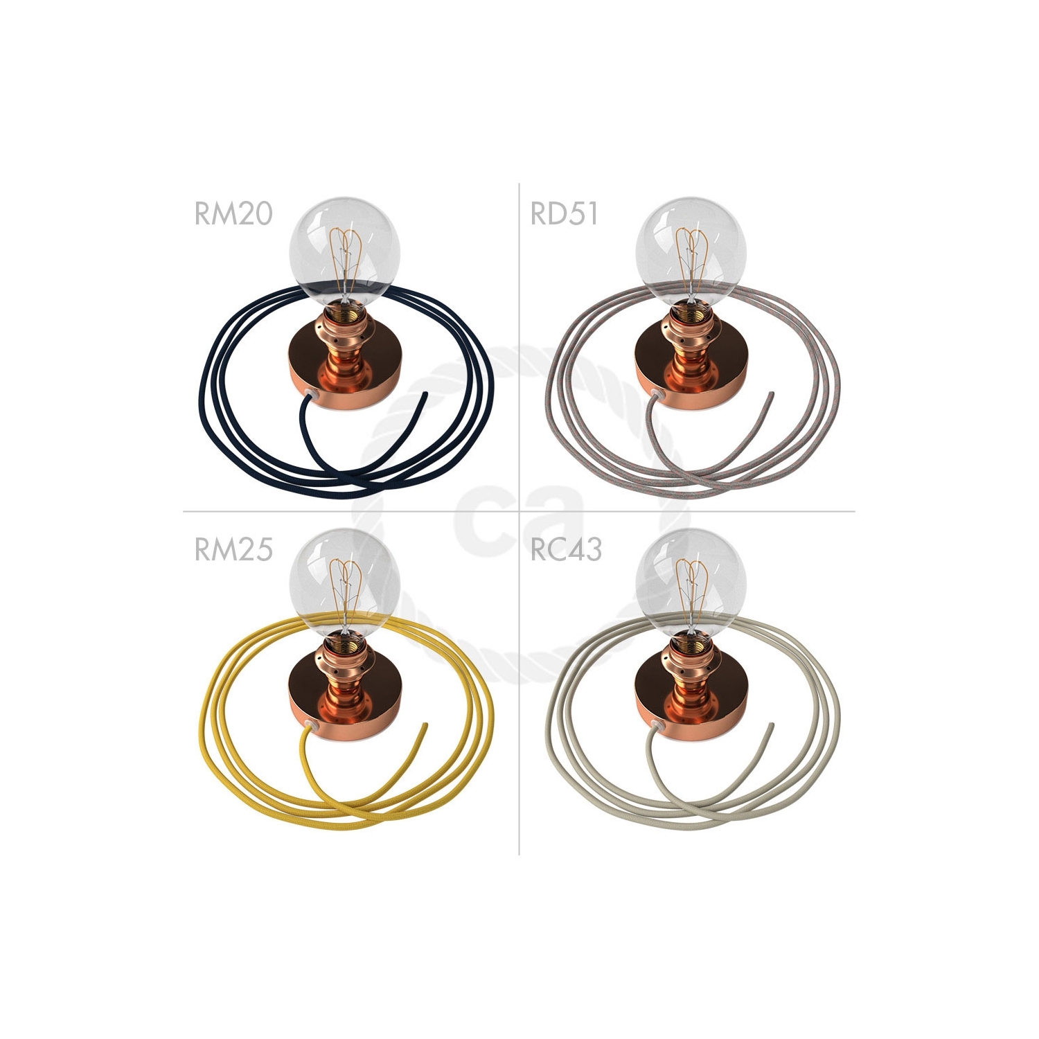 Spostaluce, the coppered metal light source with E26 threaded socket, fabric cable and side holes