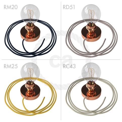 Spostaluce, the coppered metal light source with E26 threaded socket, fabric cable and side holes