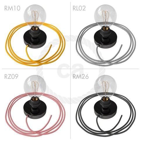 Spostaluce, the black pearl light source with E26 threaded socket, fabric cable and side holes