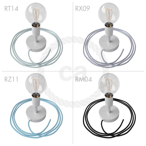 Spostaluce Metallo 90°, the white adjustable light source with fabric cable and side holes