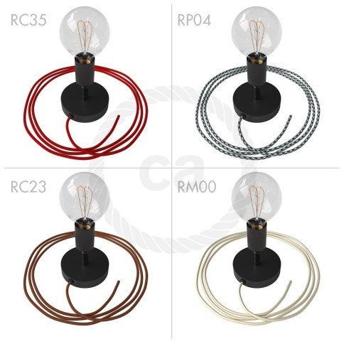 Spostaluce Metallo 90°, the black adjustable light source with fabric cable and side holes