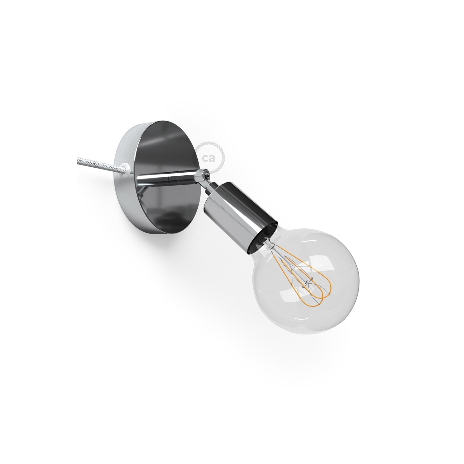 Spostaluce Metallo 90°, the chromed adjustable light source with fabric cable and side holes